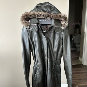 Daniel genuine leather long winter coat— detachable hood
